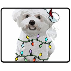 White Bichon Frise Dog T- Shirt White Bichon Frise Dog Santa Christmas Tree Lights Xmas T- Shirt Fleece Blanket (medium) by ZUXUMI