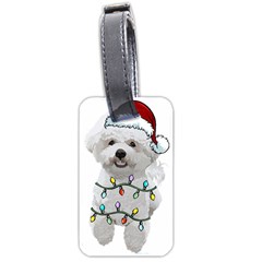 White Bichon Frise Dog T- Shirt White Bichon Frise Dog Santa Christmas Tree Lights Xmas T- Shirt Luggage Tag (one Side) by ZUXUMI