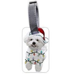 White Bichon Frise Dog T- Shirt White Bichon Frise Dog Santa Christmas Tree Lights Xmas T- Shirt Luggage Tag (two Sides)