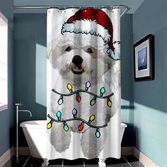 White Bichon Frise Dog T- Shirt White Bichon Frise Dog Santa Christmas Tree Lights Xmas T- Shirt Shower Curtain 36  X 72  (stall)  by ZUXUMI