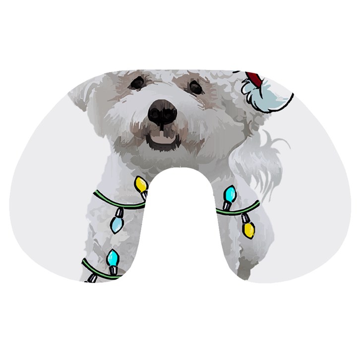 White Bichon Frise Dog T- Shirt White Bichon Frise Dog Santa Christmas Tree Lights Xmas T- Shirt Travel Neck Pillow