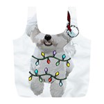 White Bichon Frise Dog T- Shirt White Bichon Frise Dog Santa Christmas Tree Lights Xmas T- Shirt Full Print Recycle Bag (L) Front