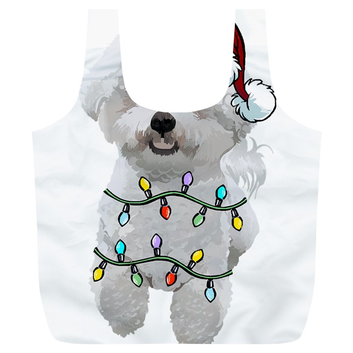 White Bichon Frise Dog T- Shirt White Bichon Frise Dog Santa Christmas Tree Lights Xmas T- Shirt Full Print Recycle Bag (XL)