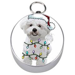 White Bichon Frise Dog T- Shirt White Bichon Frise Dog Santa Christmas Tree Lights Xmas T- Shirt Silver Compasses