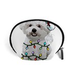 White Bichon Frise Dog T- Shirt White Bichon Frise Dog Santa Christmas Tree Lights Xmas T- Shirt Accessory Pouch (Small) Front