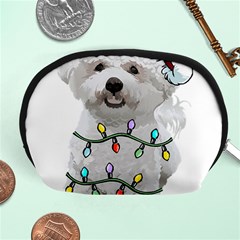 White Bichon Frise Dog T- Shirt White Bichon Frise Dog Santa Christmas Tree Lights Xmas T- Shirt Accessory Pouch (medium) by ZUXUMI