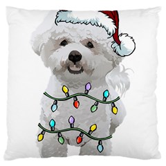 White Bichon Frise Dog T- Shirt White Bichon Frise Dog Santa Christmas Tree Lights Xmas T- Shirt Standard Premium Plush Fleece Cushion Case (one Side) by ZUXUMI