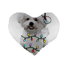 White Bichon Frise Dog T- Shirt White Bichon Frise Dog Santa Christmas Tree Lights Xmas T- Shirt Standard 16  Premium Flano Heart Shape Cushions by ZUXUMI