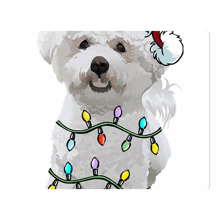 White Bichon Frise Dog T- Shirt White Bichon Frise Dog Santa Christmas Tree Lights Xmas T- Shirt Two Sides Premium Plush Fleece Blanket (Large)