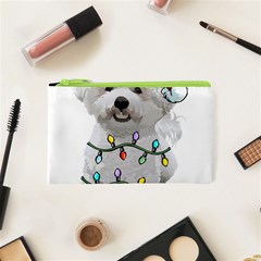 White Bichon Frise Dog T- Shirt White Bichon Frise Dog Santa Christmas Tree Lights Xmas T- Shirt Cosmetic Bag (XS)