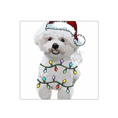 White Bichon Frise Dog T- Shirt White Bichon Frise Dog Santa Christmas Tree Lights Xmas T- Shirt Satin Bandana Scarf 22  X 22  by ZUXUMI