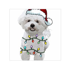 White Bichon Frise Dog T- Shirt White Bichon Frise Dog Santa Christmas Tree Lights Xmas T- Shirt Square Satin Scarf (30  X 30 ) by ZUXUMI