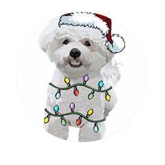 White Bichon Frise Dog T- Shirt White Bichon Frise Dog Santa Christmas Tree Lights Xmas T- Shirt Mini Round Pill Box by ZUXUMI