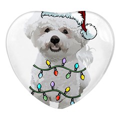 White Bichon Frise Dog T- Shirt White Bichon Frise Dog Santa Christmas Tree Lights Xmas T- Shirt Heart Glass Fridge Magnet (4 Pack) by ZUXUMI