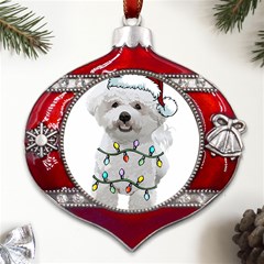 White Bichon Frise Dog T- Shirt White Bichon Frise Dog Santa Christmas Tree Lights Xmas T- Shirt Metal Snowflake And Bell Red Ornament