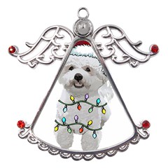 White Bichon Frise Dog T- Shirt White Bichon Frise Dog Santa Christmas Tree Lights Xmas T- Shirt Metal Angel With Crystal Ornament by ZUXUMI