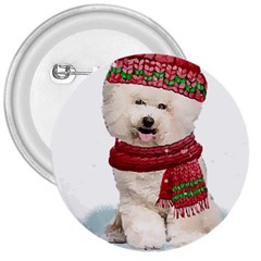 White Bichon Frise Santa Xmas T- Shirt Red Winter Hat Scarf Christmas Cap White Bichon Frise  Santa 3  Buttons by ZUXUMI