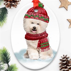 White Bichon Frise Santa Xmas T- Shirt Red Winter Hat Scarf Christmas Cap White Bichon Frise  Santa Ornament (oval) by ZUXUMI