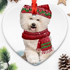 White Bichon Frise Santa Xmas T- Shirt Red Winter Hat Scarf Christmas Cap White Bichon Frise  Santa Ornament (heart) by ZUXUMI