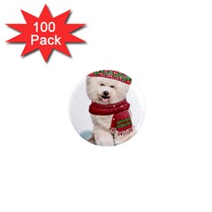 White Bichon Frise Santa Xmas T- Shirt Red Winter Hat Scarf Christmas Cap White Bichon Frise  Santa 1  Mini Magnets (100 Pack)  by ZUXUMI