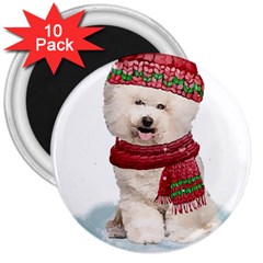 White Bichon Frise Santa Xmas T- Shirt Red Winter Hat Scarf Christmas Cap White Bichon Frise  Santa 3  Magnets (10 Pack)  by ZUXUMI