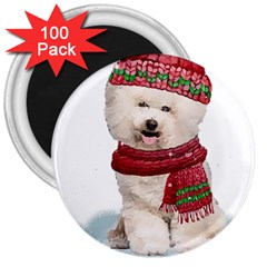 White Bichon Frise Santa Xmas T- Shirt Red Winter Hat Scarf Christmas Cap White Bichon Frise  Santa 3  Magnets (100 Pack) by ZUXUMI