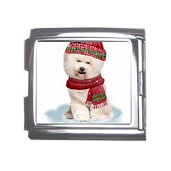 White Bichon Frise Santa Xmas T- Shirt Red Winter Hat Scarf Christmas Cap White Bichon Frise  Santa Mega Link Italian Charm (18mm) by ZUXUMI