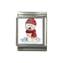 White Bichon Frise Santa Xmas T- Shirt Red Winter Hat Scarf Christmas Cap White Bichon Frise  Santa Italian Charm (13mm) by ZUXUMI