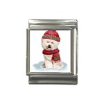 White Bichon Frise Santa Xmas T- Shirt Red Winter Hat Scarf Christmas Cap White Bichon Frise  Santa Italian Charm (13mm) Front