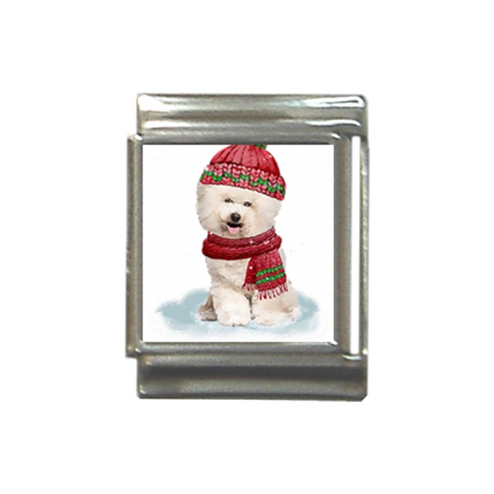 White Bichon Frise Santa Xmas T- Shirt Red Winter Hat Scarf Christmas Cap White Bichon Frise  Santa Italian Charm (13mm)