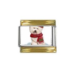 White Bichon Frise Santa Xmas T- Shirt Red Winter Hat Scarf Christmas Cap White Bichon Frise  Santa Gold Trim Italian Charm (9mm) by ZUXUMI