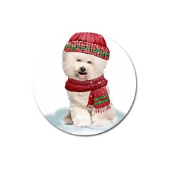 White Bichon Frise Santa Xmas T- Shirt Red Winter Hat Scarf Christmas Cap White Bichon Frise  Santa Magnet 3  (round) by ZUXUMI