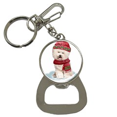 White Bichon Frise Santa Xmas T- Shirt Red Winter Hat Scarf Christmas Cap White Bichon Frise  Santa Bottle Opener Key Chain by ZUXUMI