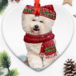 White Bichon Frise Santa Xmas T- Shirt Red Winter Hat Scarf Christmas Cap White Bichon Frise  Santa Heart Ornament (Two Sides) Front