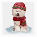 White Bichon Frise Santa Xmas T- Shirt Red Winter Hat Scarf Christmas Cap White Bichon Frise  Santa Medium Glasses Cloth (2 Sides) Front