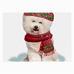 White Bichon Frise Santa Xmas T- Shirt Red Winter Hat Scarf Christmas Cap White Bichon Frise  Santa Large Glasses Cloth by ZUXUMI