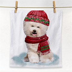 White Bichon Frise Santa Xmas T- Shirt Red Winter Hat Scarf Christmas Cap White Bichon Frise  Santa Face Towel by ZUXUMI