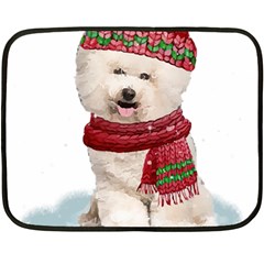 White Bichon Frise Santa Xmas T- Shirt Red Winter Hat Scarf Christmas Cap White Bichon Frise  Santa Two Sides Fleece Blanket (mini) by ZUXUMI