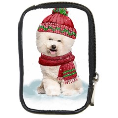 White Bichon Frise Santa Xmas T- Shirt Red Winter Hat Scarf Christmas Cap White Bichon Frise  Santa Compact Camera Leather Case by ZUXUMI