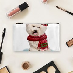 White Bichon Frise Santa Xmas T- Shirt Red Winter Hat Scarf Christmas Cap White Bichon Frise  Santa Cosmetic Bag (small) by ZUXUMI