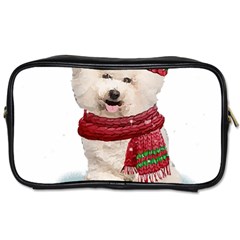 White Bichon Frise Santa Xmas T- Shirt Red Winter Hat Scarf Christmas Cap White Bichon Frise  Santa Toiletries Bag (one Side) by ZUXUMI