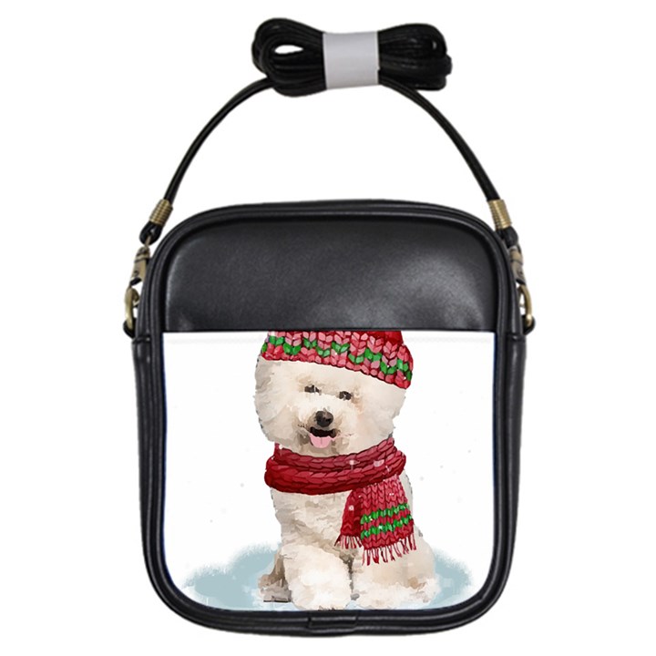 White Bichon Frise Santa Xmas T- Shirt Red Winter Hat Scarf Christmas Cap White Bichon Frise  Santa Girls Sling Bag