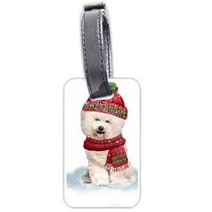 White Bichon Frise Santa Xmas T- Shirt Red Winter Hat Scarf Christmas Cap White Bichon Frise  Santa Luggage Tag (one Side) by ZUXUMI