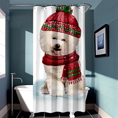 White Bichon Frise Santa Xmas T- Shirt Red Winter Hat Scarf Christmas Cap White Bichon Frise  Santa Shower Curtain 36  X 72  (stall)  by ZUXUMI