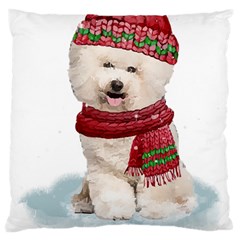 White Bichon Frise Santa Xmas T- Shirt Red Winter Hat Scarf Christmas Cap White Bichon Frise  Santa Large Cushion Case (one Side) by ZUXUMI