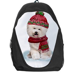 White Bichon Frise Santa Xmas T- Shirt Red Winter Hat Scarf Christmas Cap White Bichon Frise  Santa Backpack Bag by ZUXUMI