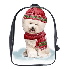 White Bichon Frise Santa Xmas T- Shirt Red Winter Hat Scarf Christmas Cap White Bichon Frise  Santa School Bag (xl) by ZUXUMI