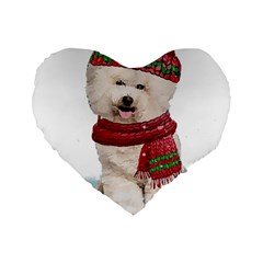 White Bichon Frise Santa Xmas T- Shirt Red Winter Hat Scarf Christmas Cap White Bichon Frise  Santa Standard 16  Premium Heart Shape Cushions by ZUXUMI