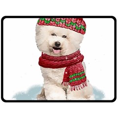 White Bichon Frise Santa Xmas T- Shirt Red Winter Hat Scarf Christmas Cap White Bichon Frise  Santa Two Sides Fleece Blanket (large) by ZUXUMI