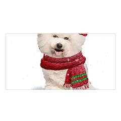 White Bichon Frise Santa Xmas T- Shirt Red Winter Hat Scarf Christmas Cap White Bichon Frise  Santa Satin Shawl 45  X 80 